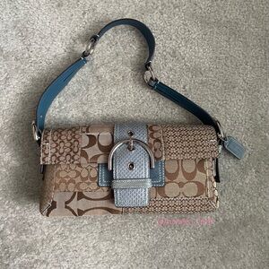 RARE Vintage Coach Blue/Tan Snakeskin Baguette Soho Shoulder Bag 3689 🌀